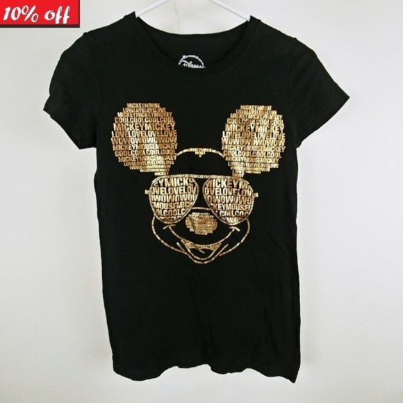 Disney Tops - Disney Mickey Cotton T-Shirt Gold Collage S #T5